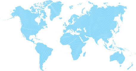 vector illustration of blue colored world map	with waved pattern