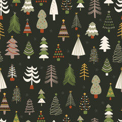 CHRISTMAS TREE seamless pattern cute background hand drawn illustration simple drawing decorative doodle kiddy wallpaper repeat tile design