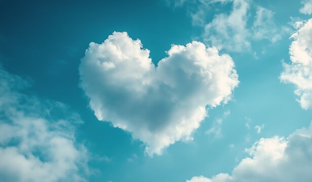 Heart shaped cloud in blue sky symbolizing love and romance on valentines day with clouds scattered across horizon - Powered by Adobe