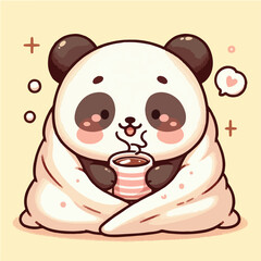 Kawaii Panda Wrapped in Blanket – Cute Cozy Animal Vector Illustration