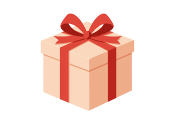 Isometric Gift Box with Red Ribbon and Bow.