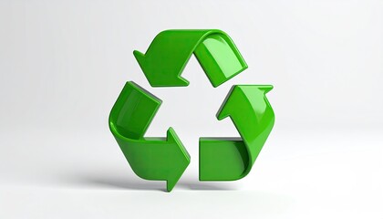 Obraz premium A glossy, green triangle made of arrows, symbolizing resource conservation