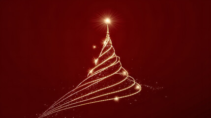 Gold chain shaped like Christmas tree with diamonds on red background