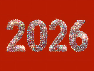 Number 2026 made of diamonds on red background