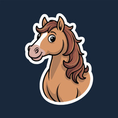 Cartoon illustration of a brown horse head with a white stripe and a dark blue background