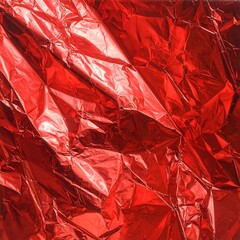 Crinkled and reflective crimson surface, textured with light and shadow