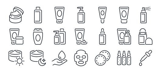 Obraz na płótnie Canvas Skincare product editable stroke outline icons set isolated on white background flat vector illustration. Pixel perfect. 64 x 64.  Obraz na płótnie Canvas Skincare product editable stroke outline icons set isolated on white background flat vector illustration. Pixel perfect. 64 x 64.