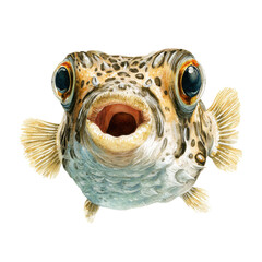 Surprised pufferfish watercolor png fish png marine png ocean png aquatic png art png painting png cute png wildlife png illustration png transparent background image