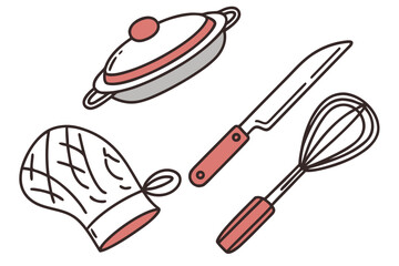 Kitchen utensils and chef hat