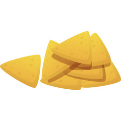 Pile of golden yellow tortilla chips arranged on a white background with subtle shadows indicating a light source from the front.