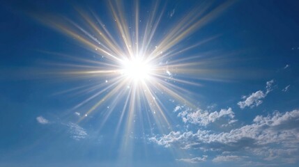 Bright sun shining in blue sky with wispy clouds natural sunlight backdrop