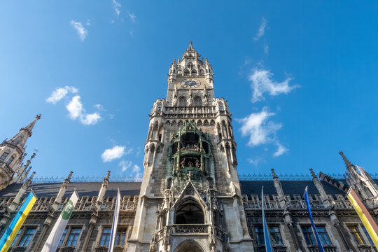 Munich town hall at Marienplatz in Bavaria on a clear day