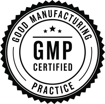 Gmp certified manufacturing practice emblem vector scalable eps icon for quality assurance