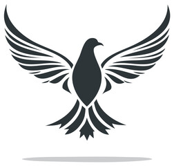 Obraz premium Abstract flying dove or pigeon silhouette with wings spread, symbolizing peace and freedom