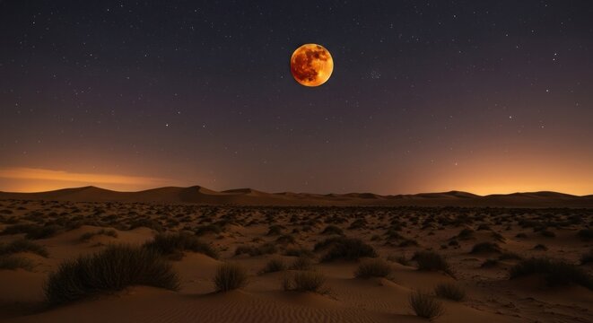 Desert expanse under a blood moon