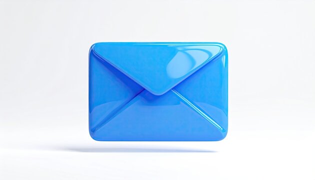 A square, glossy, sky-blue envelope floats against a plain white background