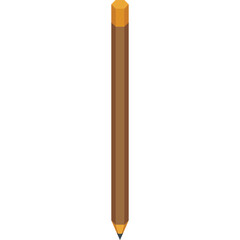 A simple brown hexagonal pencil with a golden cap and a sharp orange graphite tip on a white background in a vertical position, isolated studio shot.