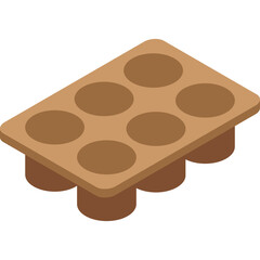 A Simple Brown Muffin Baking Tray With Six Circular Indentations And Cylindrical Legs Isolated On A Transparent White Background