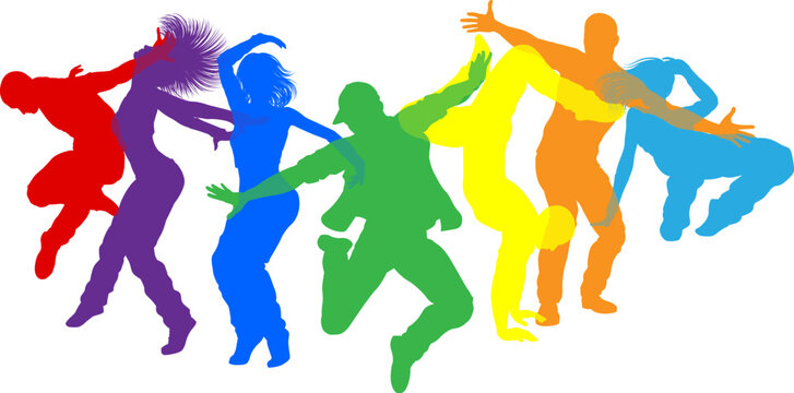 Street dancers dancing silhouette hip hop dance silhouettes poses set