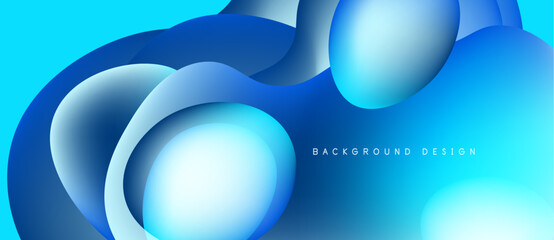 Abstract blue design features flowing shapes, gradients, smooth curves. Modern aesthetic, vibrant colors create dynamic visual effect.