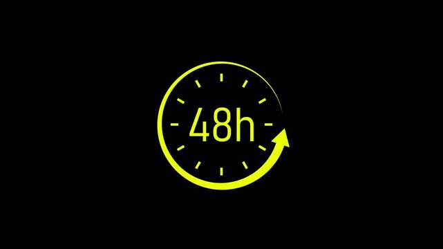 48-hour clock icon with circular arrow and dark background
