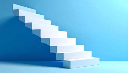 Fototapeta premium Abstract blue background with a stairway to success, a 3D illustration of a ladder reaching for the sky