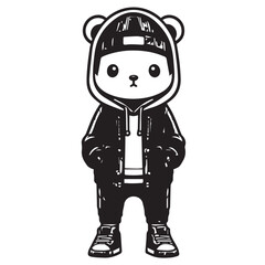Streetwear Animal Character – Black and White Minimal Mascot Vector