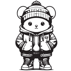 Streetwear Animal Character – Black and White Minimal Mascot Vector