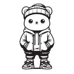 Streetwear Animal Character – Black and White Minimal Mascot Vector