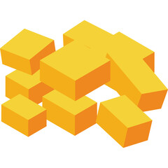 Pile Of Yellow Rectangular Blocks Stacked Together With Orange Sides And Transparent Background Minimalist Isometric Design With Clean Lines