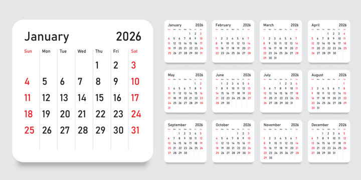 Calendar 2026 year icon in flat style. Planner vector illustration on isolated background. Calender sign business concept.