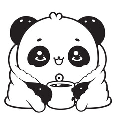 Kawaii Panda Wrapped in Blanket – Black and White Cozy Vector Illustration