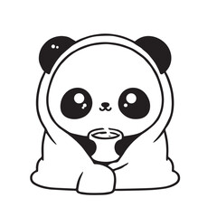 Kawaii Panda Wrapped in Blanket – Black and White Cozy Vector Illustration