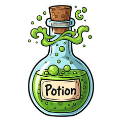 Potion Bottle with Green Liquid Illustration