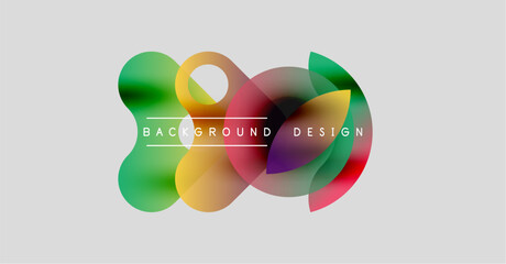 Abstract colorful shapes overlap, creating dynamic background. Text reads background design. Minimalist style, light gray canvas.