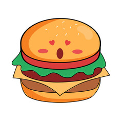 Adorable burger character with heart eyes, perfect for food promotions, kids menus, and fun branding, originally a scalable vector graphic