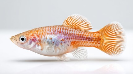 A Small Red Orange Fish with Striped Fins and Scales in a Studio Setting with Soft Lighting