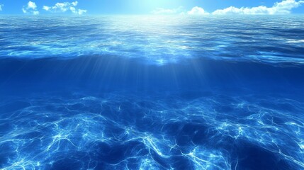 Serene Aquatic Landscape with Vibrant Coral Reefs and Sunlight Filtering Through Clear Water Surface