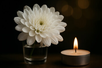 All Saints Day Macro White Chrysanthemum with Candle