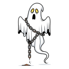 Cartoon Ghost with Chains, Halloween Concept