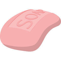 Pink bar of soap with the word SOAPIts surface embossed on a transparent background Cleanliness hygiene and personal care product
