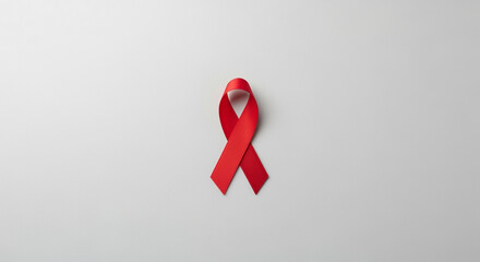 Red Ribbon Symbol for AIDS and HIV Awareness, Solidarity, and Support on a Clean White Background...