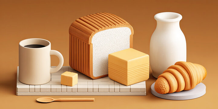 breakfast food still life, beige, brown, modern clip art preview