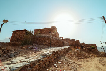 Al baha city ,Aseer Province , Saudi Arabia - September 12, 2022: beautiful historical stone building at Al Malad castle