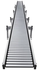 High-angle view of an empty industrial roller conveyor system