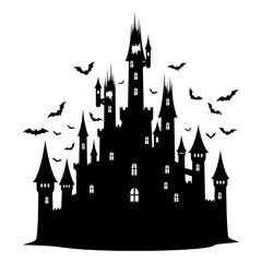 Spooky dark castle silhouette with bats