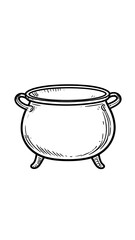Line art depiction of a cauldron, rendered in black and white
