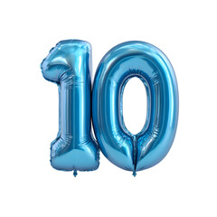 Blue number 10 balloon isolated on transparent background