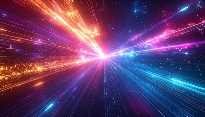 Abstract depiction of energy streams exploding from a bright center point