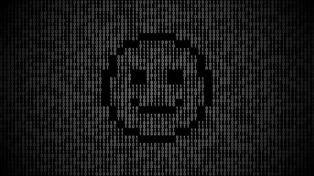 Icon symbol of expression or concept created on binary 1-0 matrix code background for hacker or hacking concept